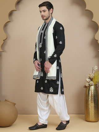 Black Embroidered Kurta Salwar & Dupatta Set,