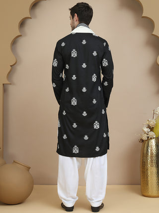 Black Embroidered Kurta Salwar & Dupatta Set,