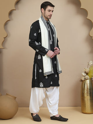 Black Embroidered Kurta Salwar & Dupatta Set,