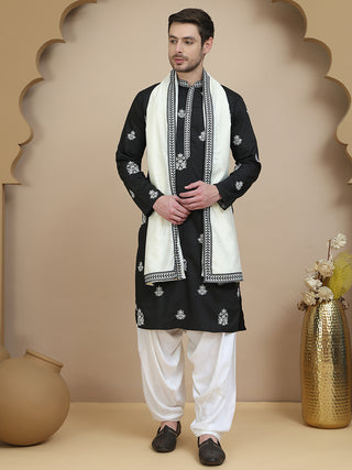 Black Embroidered Kurta Salwar & Dupatta Set,
