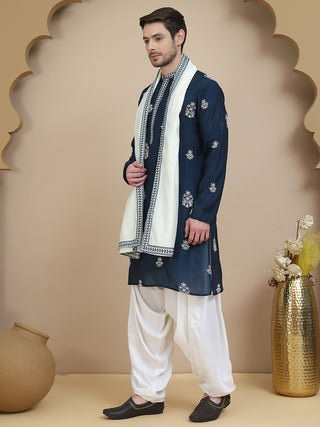 Teal Embroidered Kurta Salwar & Dupatta Set,