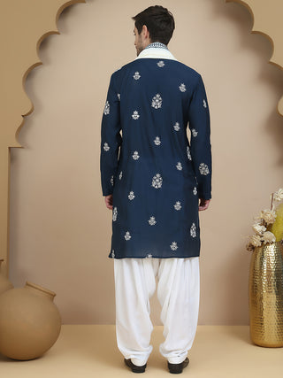 Teal Embroidered Kurta Salwar & Dupatta Set,