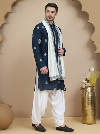 Teal Embroidered Kurta Salwar & Dupatta Set,
