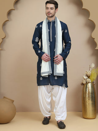 Teal Embroidered Kurta Salwar & Dupatta Set,