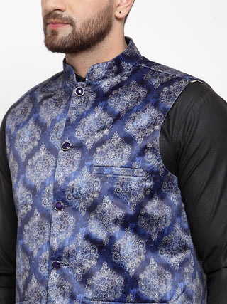 Jompers Men's Solid Cotton Kurta Pajama with Printed Waistcoat