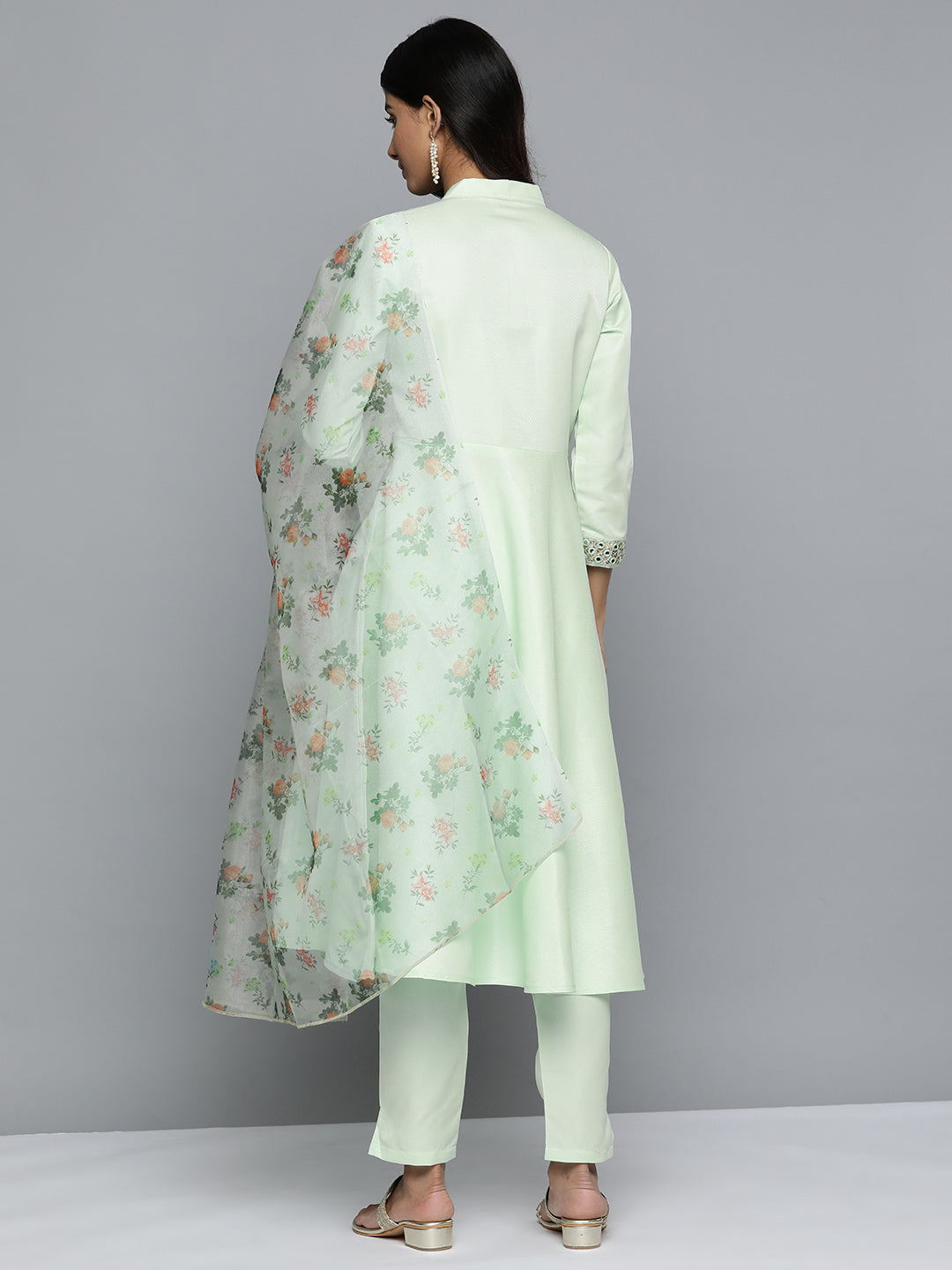 Jompers Embroidered Mirror Work Kurta With Trousers & Dupatta