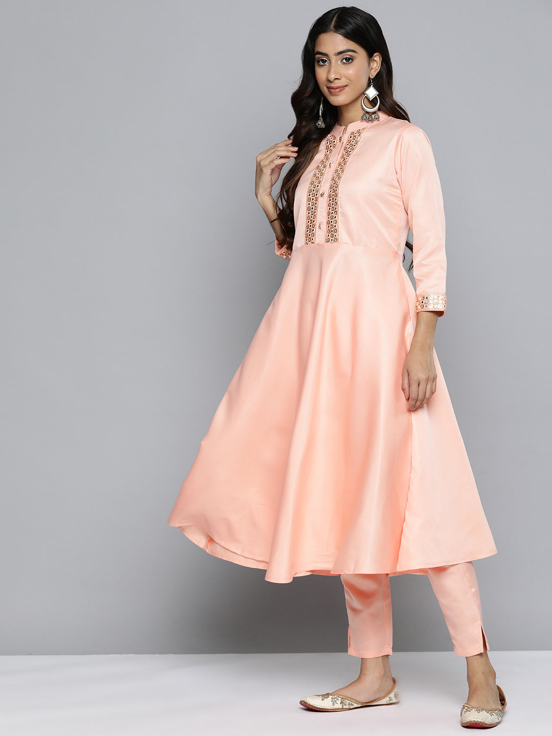 Jompers Embroidered Mirror Work Kurta With Trousers & Dupatta