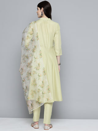 Embroidered falred kurta, printed dupatta with pants