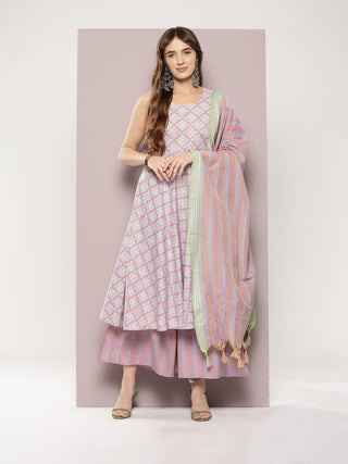 Printed flared kurta pallazos dupatta set