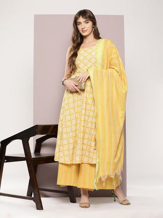 Printed flared kurta pallazos dupatta set