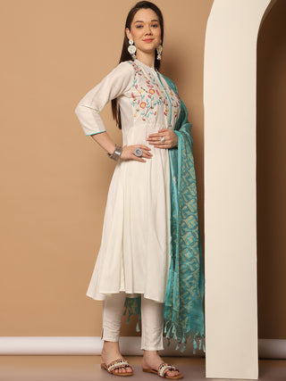 Embroidered Kurta,Printed Dupatta and Trouser Set