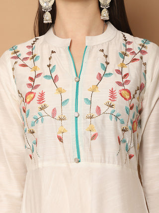 Embroidered Kurta,Printed Dupatta and Trouser Set