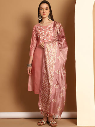 Embroidered Kurta,Printed Dupatta and Trouser Set