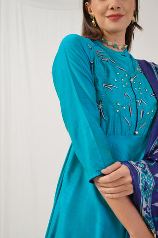 Floral Embroidered Kurta with Trousers & With Dupatta