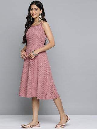 Jompers Coral Floral Sequin Embroidered A-Line Midi Dress