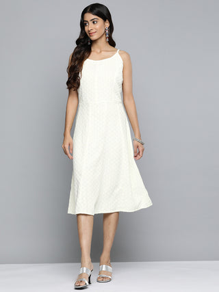 Jompers White Floral Sequin Embroidered A-Line Midi Dress