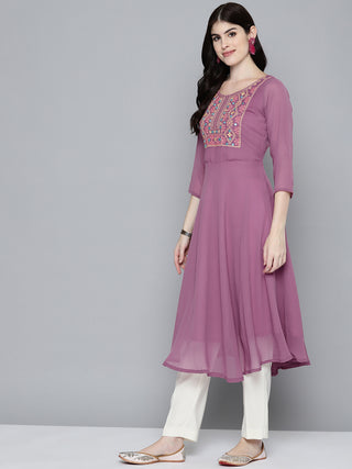 Embroidered yok flaired gorgette kurta from Jompers