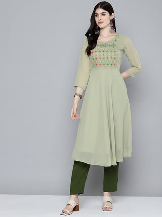 Embroidered yok flaired gorgette kurta from Jompers