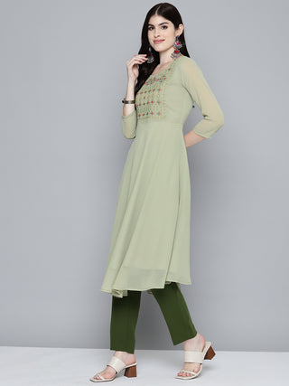 Embroidered yok flaired gorgette kurta from Jompers