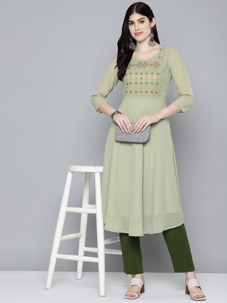 Embroidered yok flaired gorgette kurta from Jompers