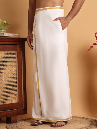 Readymade Pocket Dhoti with Golden Zari Border