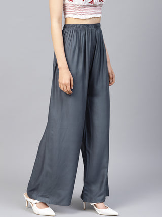 Women Grey Straight Elasticated Palazzo