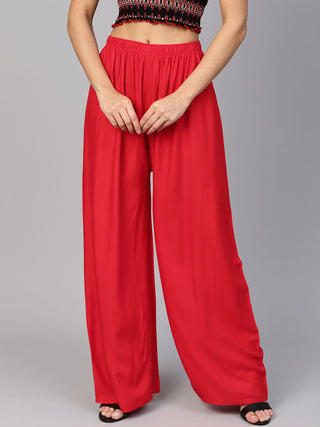 Women Red Straight Elasticated Palazzo