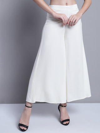 Women Off-White Straight Partially Elasticated Palazzo