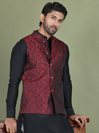 Woven Design Nehru Jacket For Men