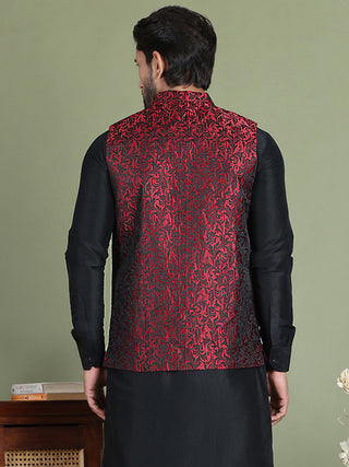 Woven Design Nehru Jacket For Men