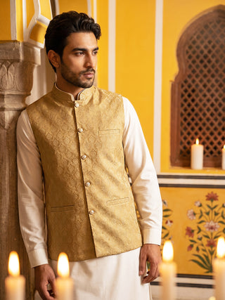 Woven Design Nehru Jacket For Men