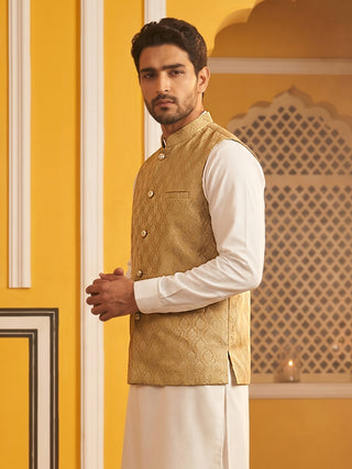 Woven Design Nehru Jacket For Men