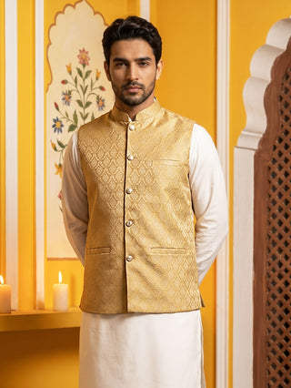 Woven Design Nehru Jacket For Men