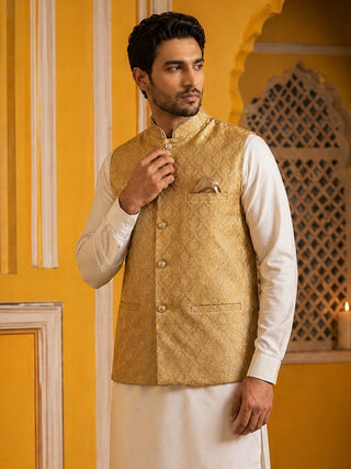 Woven Design Nehru Jacket For Men