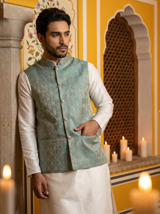 Woven Design Nehru Jacket For Men