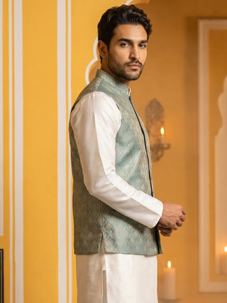 Woven Design Nehru Jacket For Men