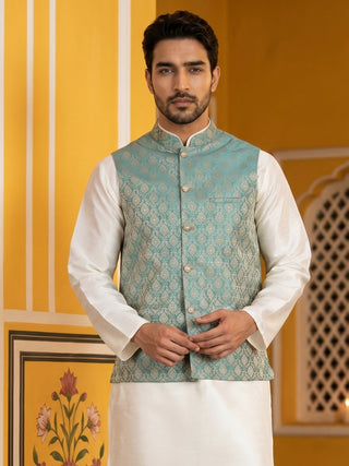 Woven Design Nehru Jacket For Men