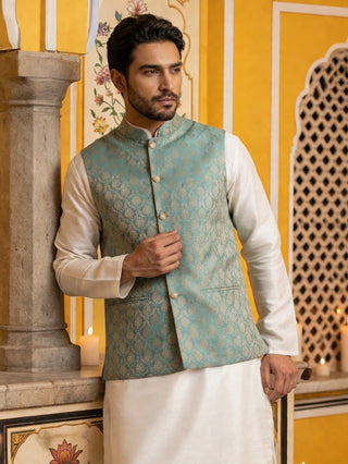 Woven Design Nehru Jacket For Men