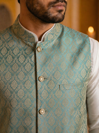 Woven Design Nehru Jacket For Men