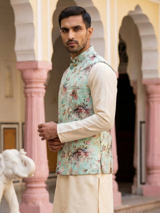 Men's Silk Blend Printed Nehru Jacket