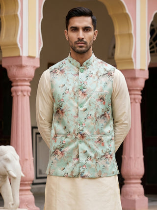 Men's Silk Blend Printed Nehru Jacket