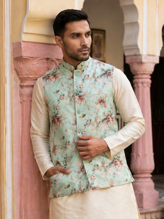 Men's Silk Blend Printed Nehru Jacket