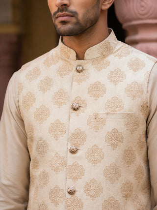 Silk Blend Traditional Printed Nehru Jacket