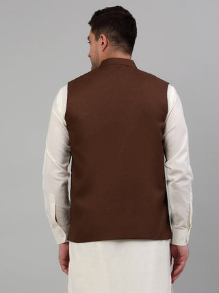 Men Brown Solid Nehru Jacket