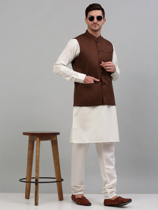 Men Brown Solid Nehru Jacket