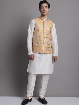 Men's Golden Woven Design Nehru Jacket