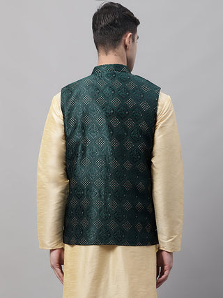 Men Olive Green Woven Design Waistcoats
