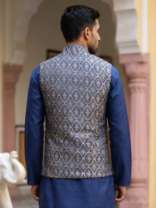 Silk Blend Ethnic Woven Nehru Jacket