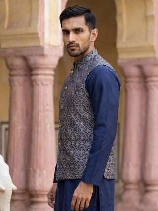 Silk Blend Ethnic Woven Nehru Jacket