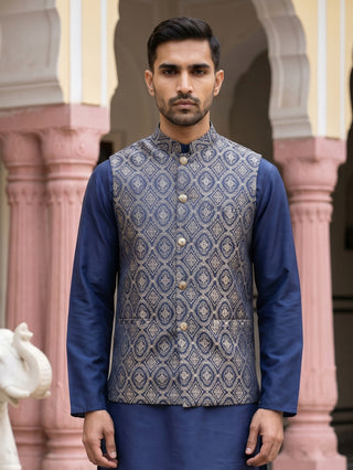 Silk Blend Ethnic Woven Nehru Jacket